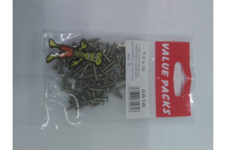 3.0 x 16 Woodscrews yellow/Zinc Plated 