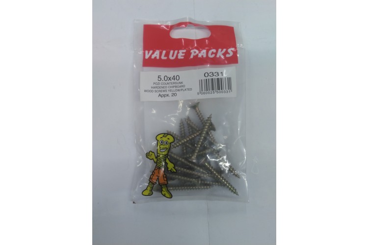 5.0 x 40 Woodscrews yellow/Zinc Plated 
