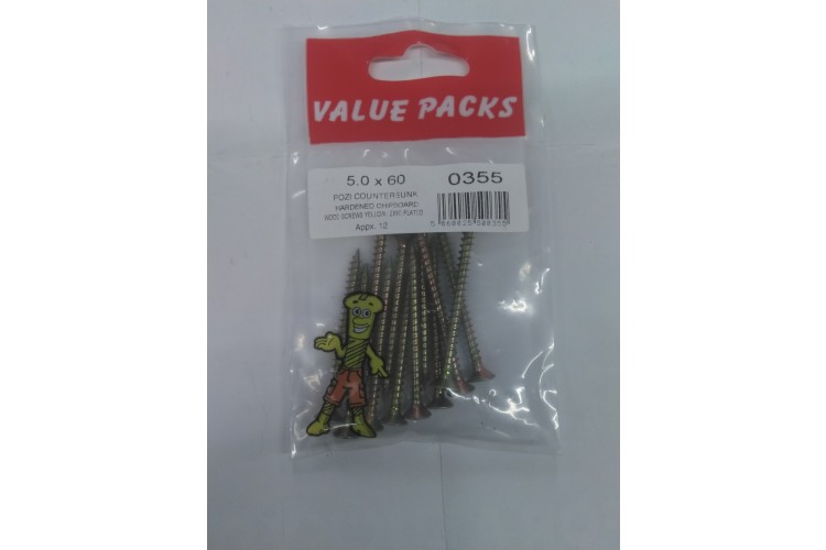 5.0 x 60 Woods Screws Yellow Zinc Plated