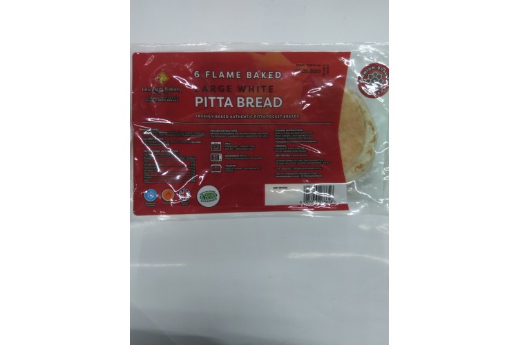 6 Flame Baked Large White Pitta Bread Leicester Bakery