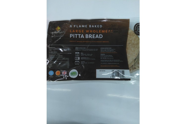 6 Flame Baked Large Wholemeal Pitta Bread Leicester Bakery
