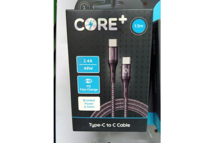 Core + Type C to Type-C Cable Grey 2.4A 48W 1.5m