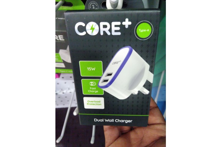 Core+ Dual Wall Charger 15W Type A