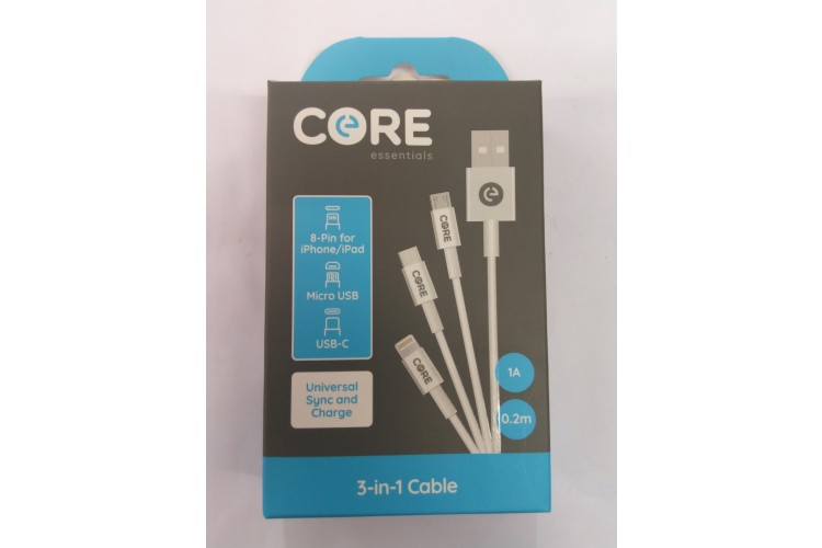 Core Essentials 3-In-1 Cable 0.2m