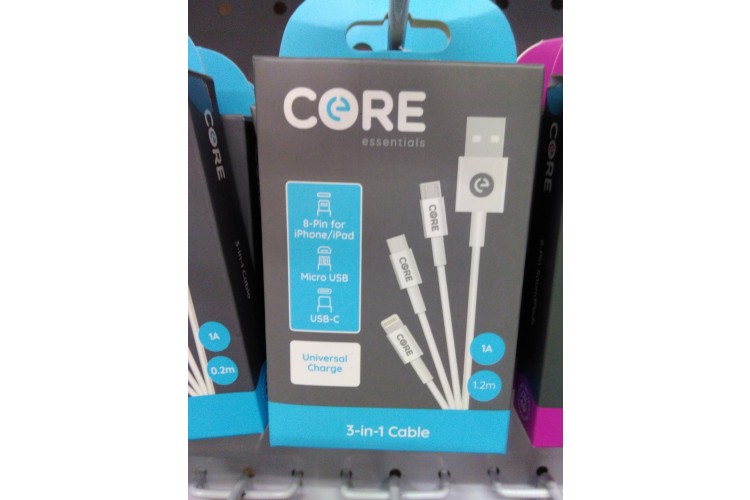 Core Essentials 3-In-1 Cable 1.2m