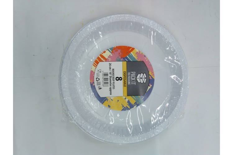 Disposable 8 Round Deep Plates 26cm/10'' Diameter approx