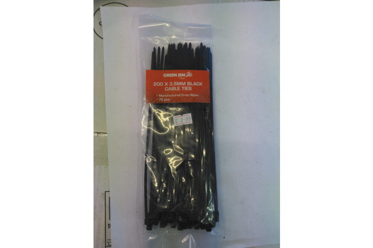 Green Jem 200 x 3.5mm Black Cable Ties 75pcs