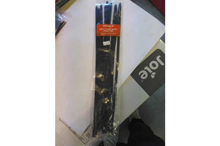 Green Jem 400 x 7.8mm Black Cable Ties 12pcs