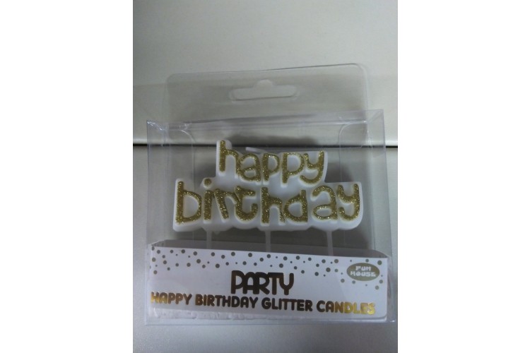 Happy Birthday Glitter Candle Gold