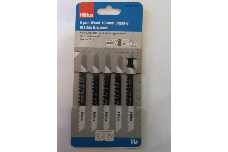 HILKA - 5PCE Wood 100MM Jigsaw Blades Bayonet