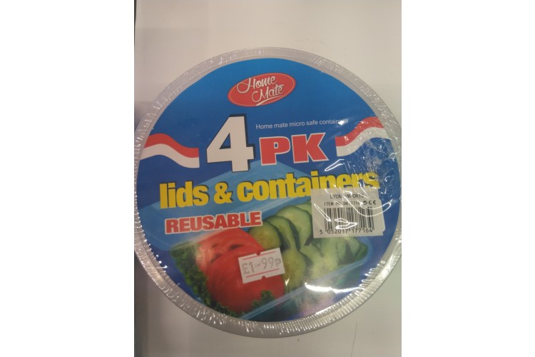 Home Mate Microsafe 4 PK Lids & Containers Reuseable 