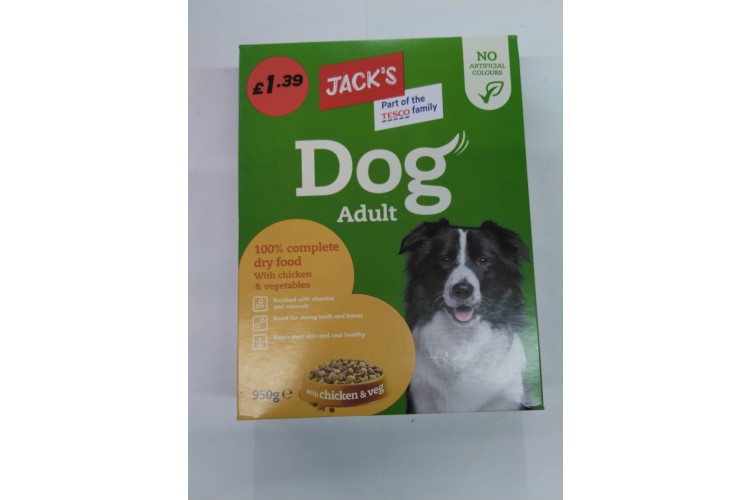 Jacks Dog Adult 100% Complete Dry Food With Chicken & Veg 950g