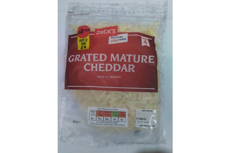 Jacks Grated Mature Cheddar 180g 2 For £4