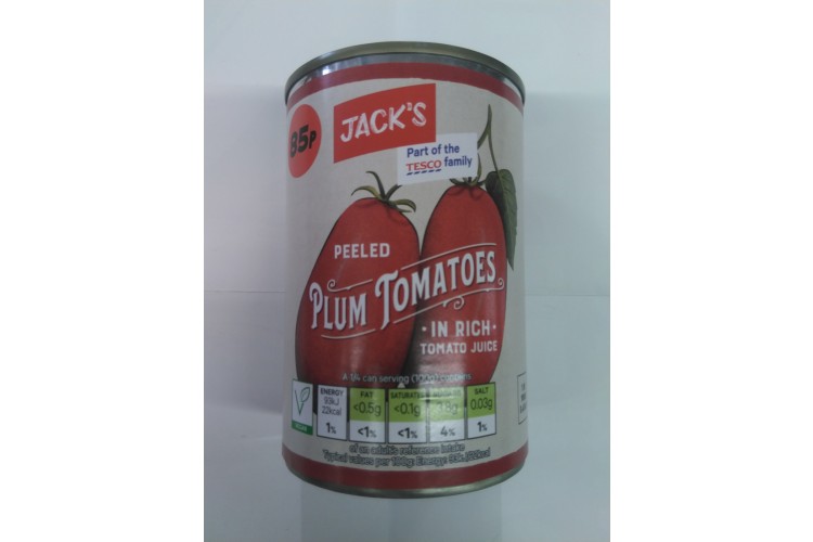 Jack's Peeled Plum Tomatoes In Water 400g 