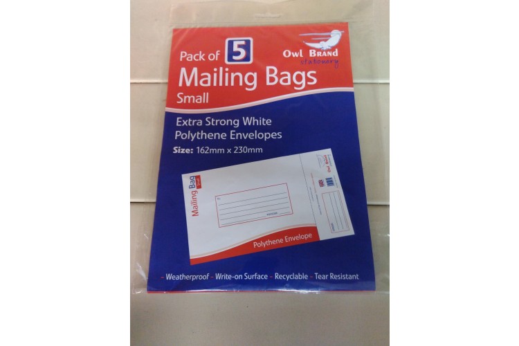 Owl Pack of 5 Mailing Bags Small