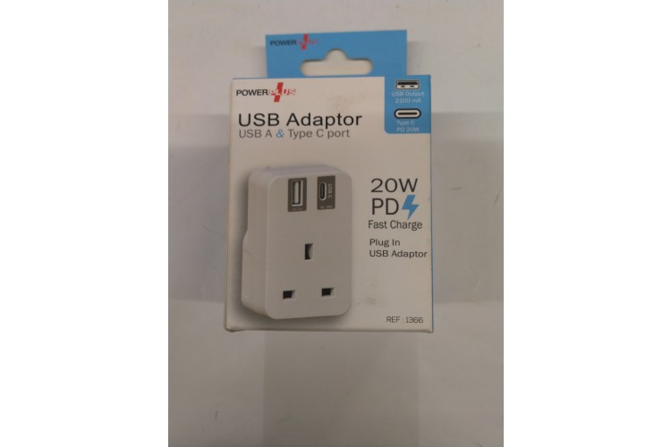Power Plus USB Adaptor USB A&C Port 20W PD