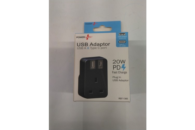 Power Plus USB Adaptor USB A&C Port 20W PD