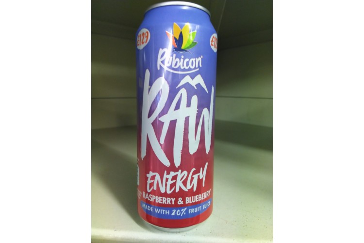 Rubicon Raw Energy Raspberry & Blueberry  made with 20% Fruit Juice  500ml