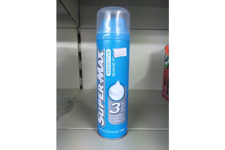 Super Max Sensitive Shave Foam Triple Action Cucumber ,Chamomile ,Almond oil 250ml