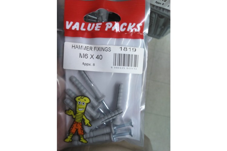 Value Packs Hammer Fixings M6*40 Appx. 8