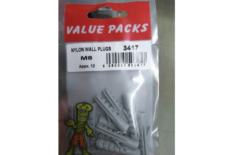 Value Packs Nylon Wall Plugs M8 Appx. 12