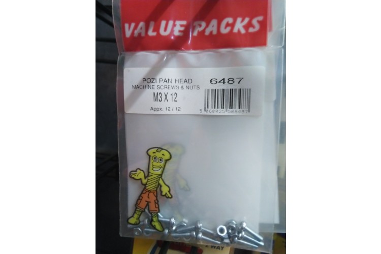 Value Packs Pozi Pan Head Machine Screws & Nuts M3*12 Appx. 12/12