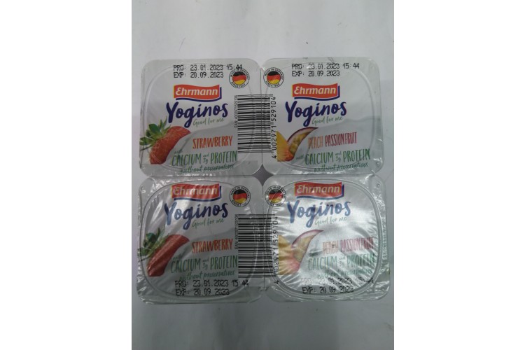 Yoginos 2 x Strawberry, 2 x Peach Passion Fruit 400g